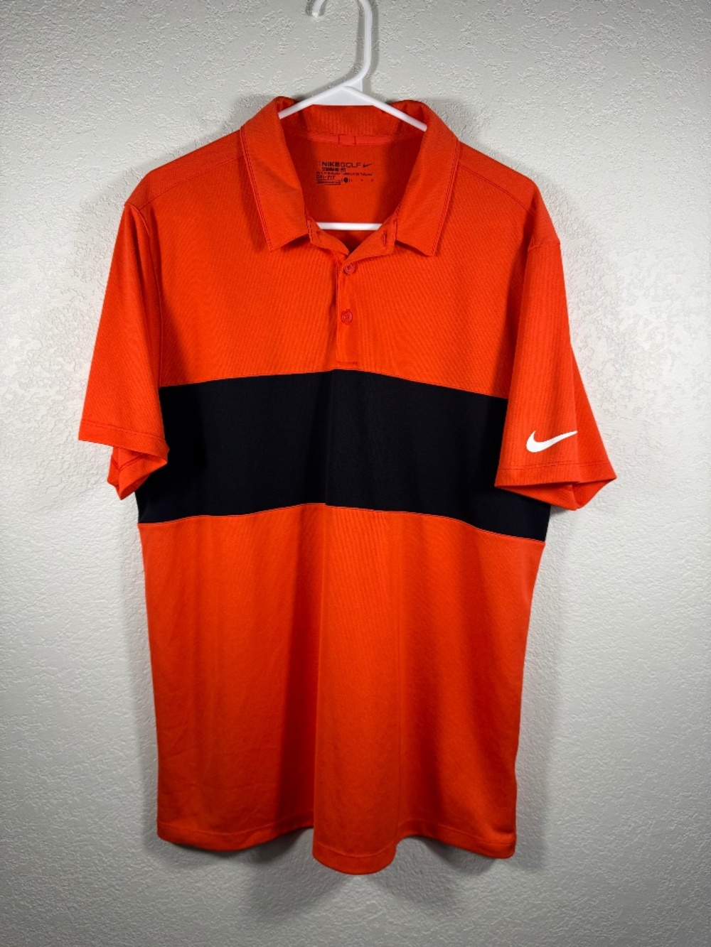 Nike Golf Dri-Fit Polo Mens L Orange Black Stripe